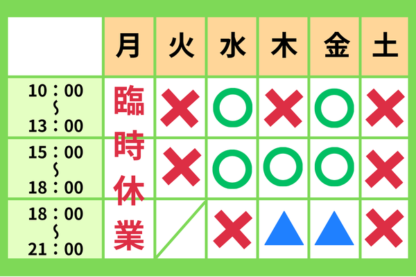 2026年 4/20(月)～4/25(土)までの予約の空き状況